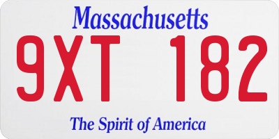 MA license plate 9XT182