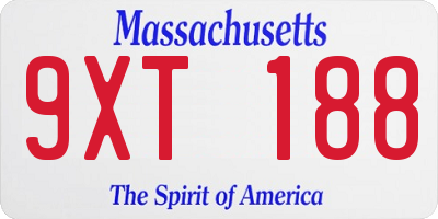 MA license plate 9XT188
