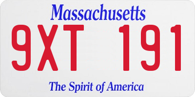 MA license plate 9XT191