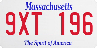 MA license plate 9XT196