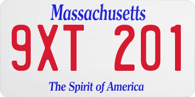 MA license plate 9XT201