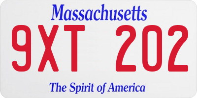 MA license plate 9XT202