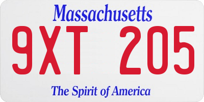 MA license plate 9XT205