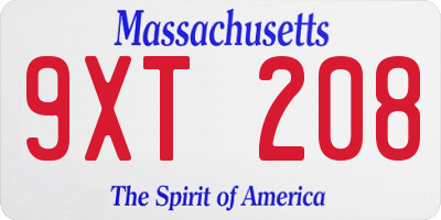 MA license plate 9XT208