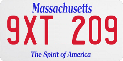 MA license plate 9XT209