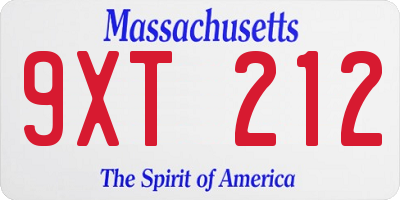 MA license plate 9XT212