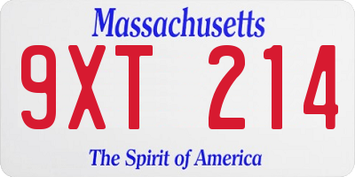 MA license plate 9XT214