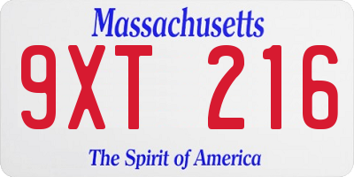 MA license plate 9XT216