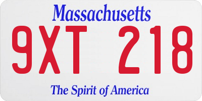 MA license plate 9XT218
