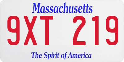 MA license plate 9XT219