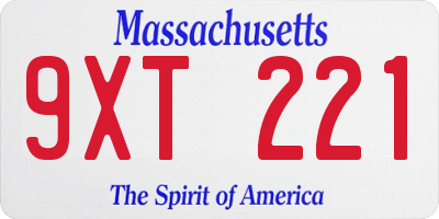 MA license plate 9XT221