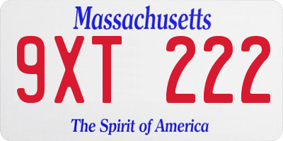 MA license plate 9XT222