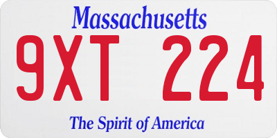 MA license plate 9XT224