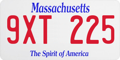 MA license plate 9XT225