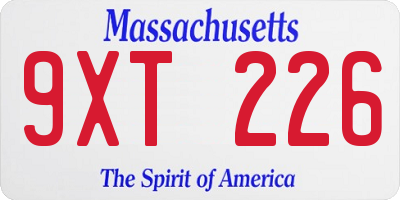 MA license plate 9XT226