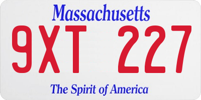 MA license plate 9XT227