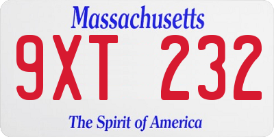 MA license plate 9XT232