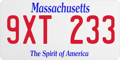 MA license plate 9XT233