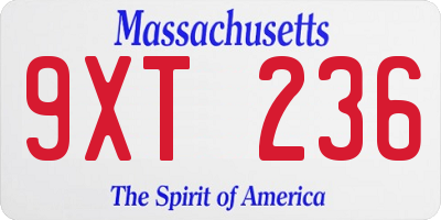 MA license plate 9XT236
