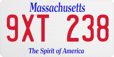 MA license plate 9XT238