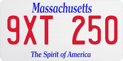 MA license plate 9XT250