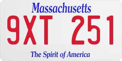 MA license plate 9XT251
