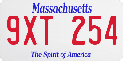 MA license plate 9XT254