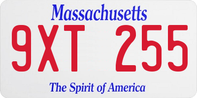 MA license plate 9XT255