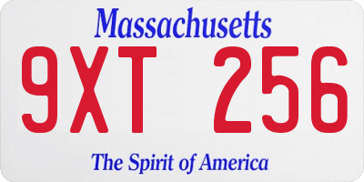 MA license plate 9XT256