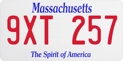 MA license plate 9XT257