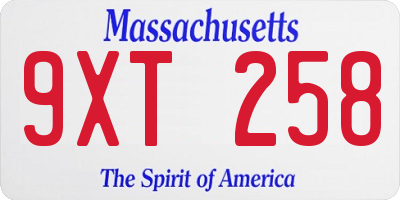 MA license plate 9XT258
