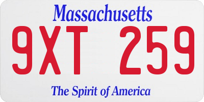 MA license plate 9XT259