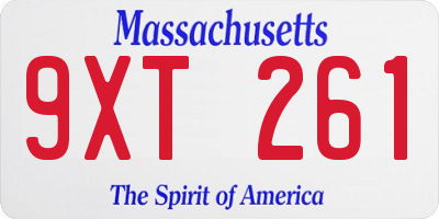 MA license plate 9XT261