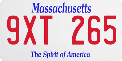 MA license plate 9XT265
