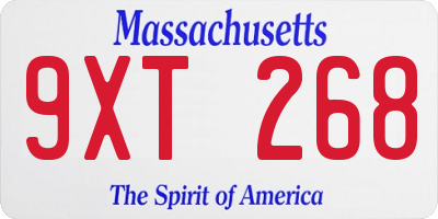 MA license plate 9XT268