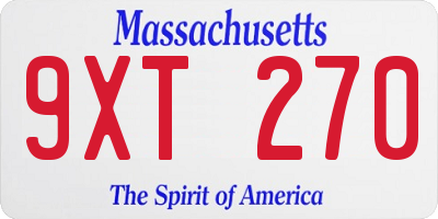 MA license plate 9XT270