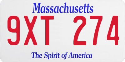 MA license plate 9XT274