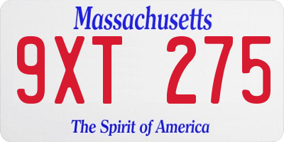 MA license plate 9XT275