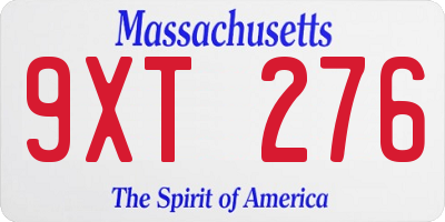 MA license plate 9XT276