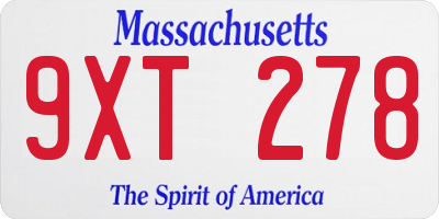 MA license plate 9XT278