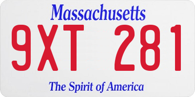 MA license plate 9XT281