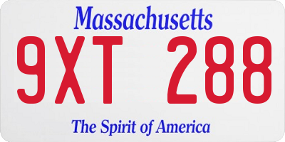 MA license plate 9XT288