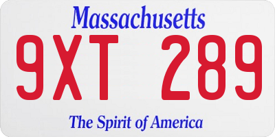 MA license plate 9XT289