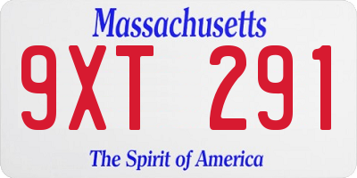 MA license plate 9XT291