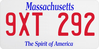 MA license plate 9XT292