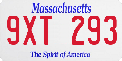 MA license plate 9XT293