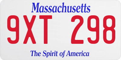MA license plate 9XT298