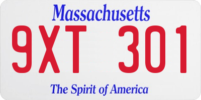 MA license plate 9XT301