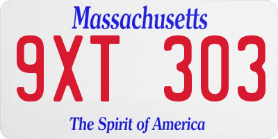 MA license plate 9XT303