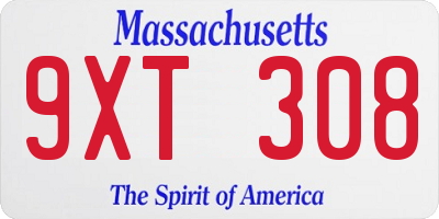 MA license plate 9XT308